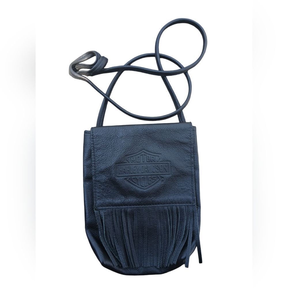 Harley-Davidson Embossed Logo Small Black Fringe Crossbody Bag